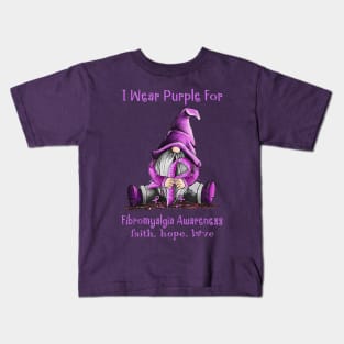 I Wear Purple For Fibromyalgia Awareness Gnome Kids T-Shirt